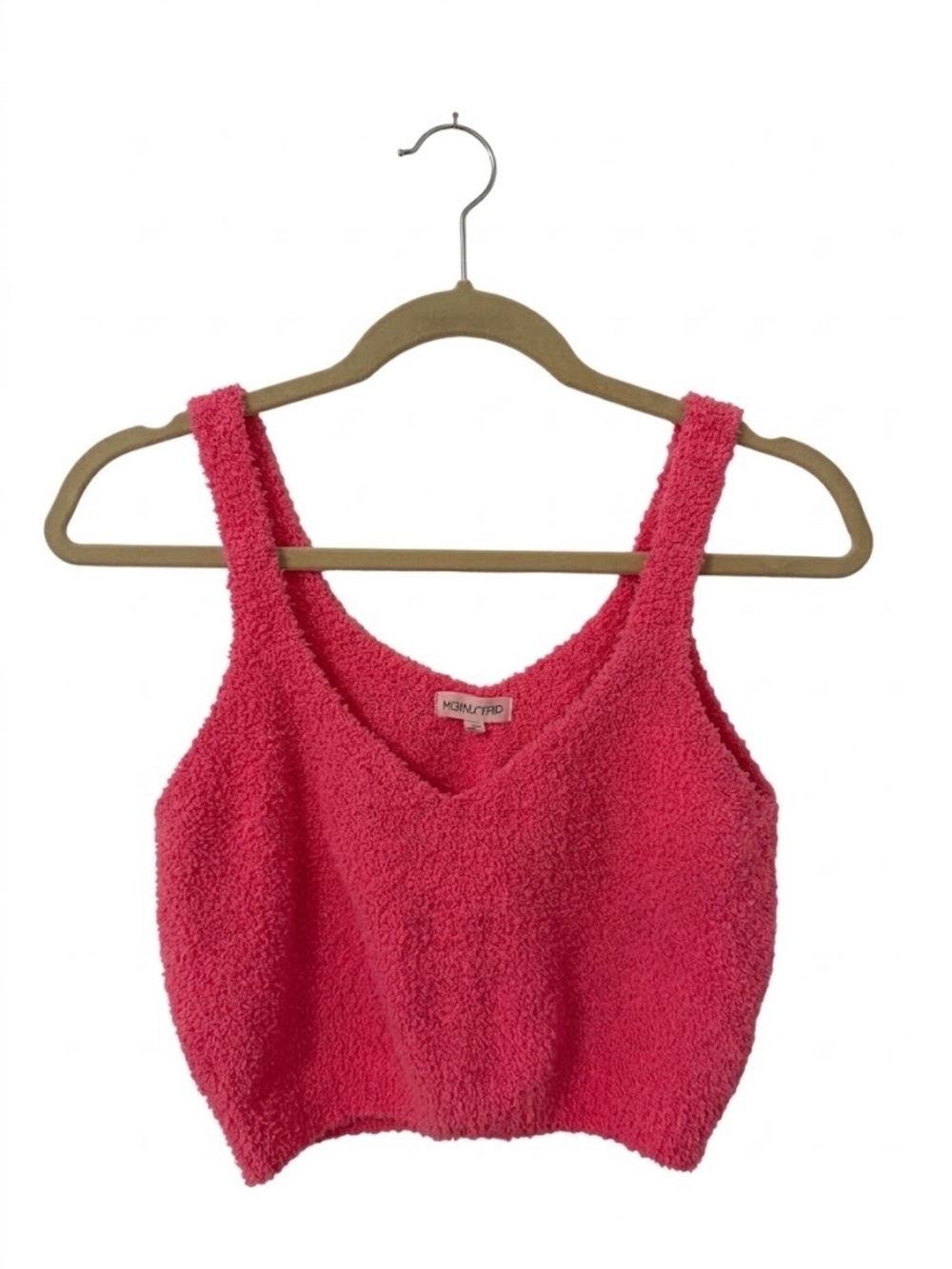 Main Strip Hot Pink Fuzzy V-Neck Cropped Tank